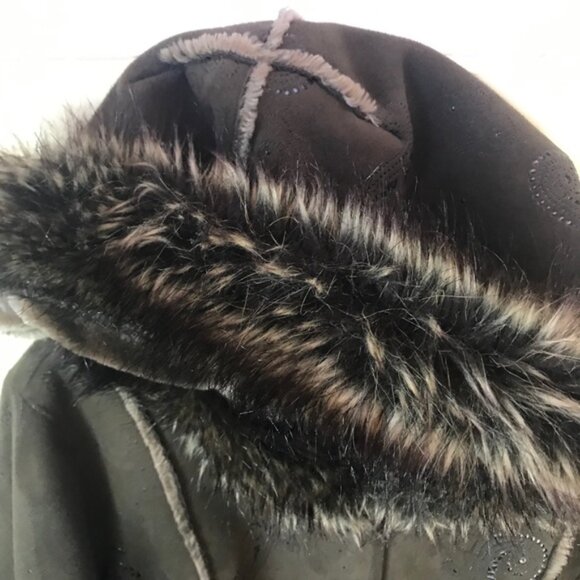 PIZAZZ  Vintage Y2K Faux Fur Shearling Hood Paisley Coat Jacket Cozy Fur Lined L - Picture 4 of 16